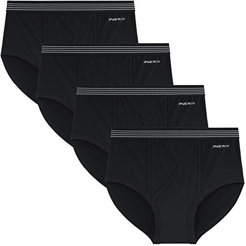 INNERSY Roupa interior para homem Slips de boa elasticidade Briefs de algodão penteado pacote de 4 - 4 Preto