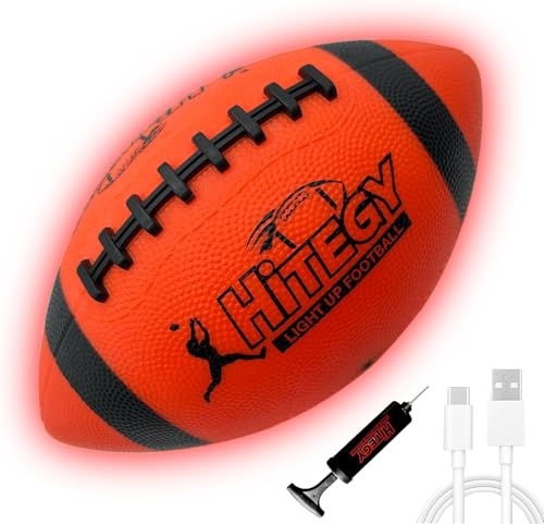 MPMVP Glow in The Dark Football Light Up Football | USB-C Rechargeable LED Ball with Pump | Night Game Ball for Indoor & Outdoor Play | Gift Ready for Boys & Kids (Light Red Size 6)