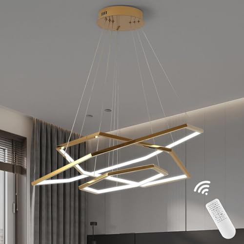 HvKvHvY LáMpara De Techo Led Dorada De Lujo, LáMpara Colgante GeoméTrica Hexagonal, Regulable Y Ajustable Para Sala De Estar, Comedor, Oficina, Escaleras Y VestíBulo, 40 + 60 + 80 Cm.