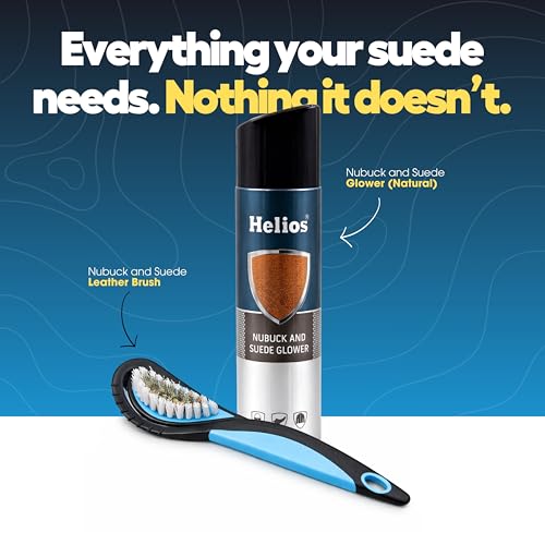 Image of Helios Shoe Accessories Kit | Nubuck & Suede Glower Spray 250ml + Suede Brush | Shoe Cleaner, Protector & Shiner for Suede & Nubuck Shoes