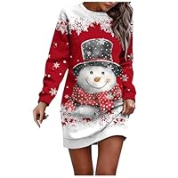 WVONIF Robe Noël Femme Grande Taille Flocon de Neige Robe de Soirée Grande Taille Bonnet Noel Midi Confortable Et Douce Décontractée Col Rond Chic Elegant Automne Hiver Robes Dress (Z2 Rouge,3XL)
