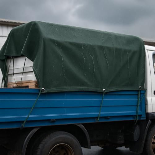 Image of Heavy Duty Tarpaulin 700GSM Canvas - Commercial Canvas TIRPAL Waterproof- 100% Waterproof Resistance Military Grade- UV Resistant TARP, RUSTPROOF Reinforced Eyelets (Grey, 9 x 9 FT)