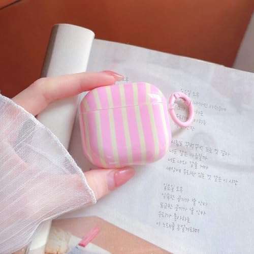 Image of MINSCOSE for AirPods 4 Case,Cute Striped Aesthetic Pattern Design with Trendy Keychain Ring,Soft TPU Protective Shockproof Cover with Cleaner Kit for Girls Women for Airpods 4-Yellow Pink