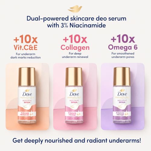 Image of Dove Radiant+Care Deodorant Serum with 3% Niacinamide & 10X Vitamin C&E, Helps Even Tone and Reduce Dark Marks for Smooth Underarms | 45 ml