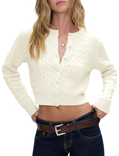 Balimtoy Women Cable Knit Cardigan Cropped Long...