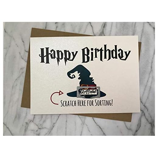 Harry Potter Birthday Card House Sorting Birthday Card Gryffindor Hufflepuff Ravenclaw Slytherin Scratch off Harry Potter Card Sorting Hat