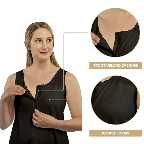 Gentle Touch Post Mastectomy Camisole Comfortable Cotton Recovery Camisole with Pockets for Surgical Drains with Breast Forms Black