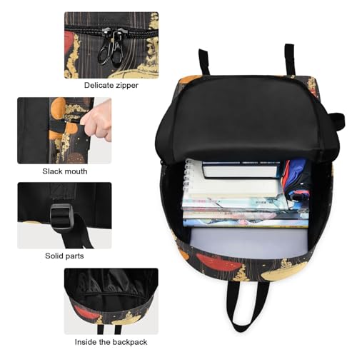 Backpack Lunch Box Set Large Capacity Travel Backpacks and Insulated Lunch Bag for Commute Hiking Picnic Vintage Cartoon Jellyfish Print3