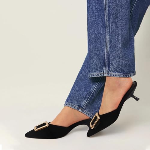 Image of ZJGZF Mesh Kitten Heels Mules for Women Closed Pointed Toe Slip on Backless Stiletto Slingback Low Heels Comfort Pumps Shoes