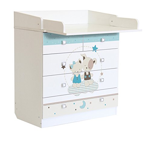 Polini Kids Baby Wickelkommode weiß Simple mit Motiv Freunde Klappbare Wickelfläche Cover