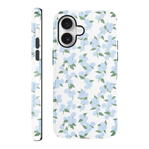 lioscre Blue Hydrangea Flower Case for iPhone 16 6.1'', Lovely Floral Pattern Print Design Funda Aesthetic Trendy Slim Fit Soft TPU Silicone Shockproof Protective Cover for Women Girls