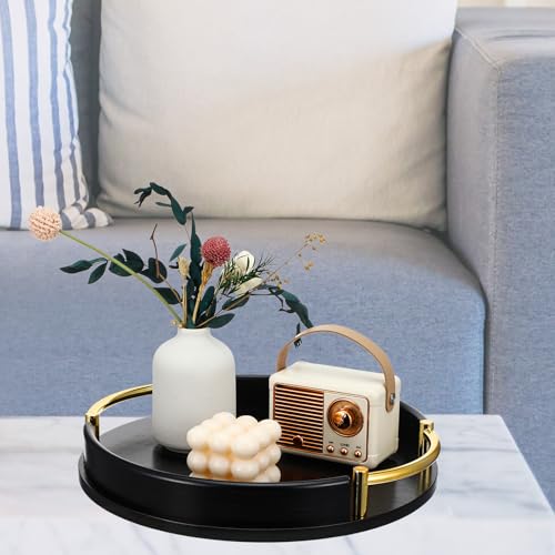 11.6 Inch Round Decorative Tray, Round Black Tray with Gold Metal Handles - Stain Resistant Serving Trays for Decor - Decorative Trays for Coffee Table, Ottoman, Bar, Vanity, Kitchen, Bedroom & More - Image 7