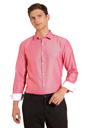Image of Fyltr Men's Regular Fit Oxford Cotton Blend Shirt - Full Sleeve | Contrast Trim Fabric | Formal Shirts for Men