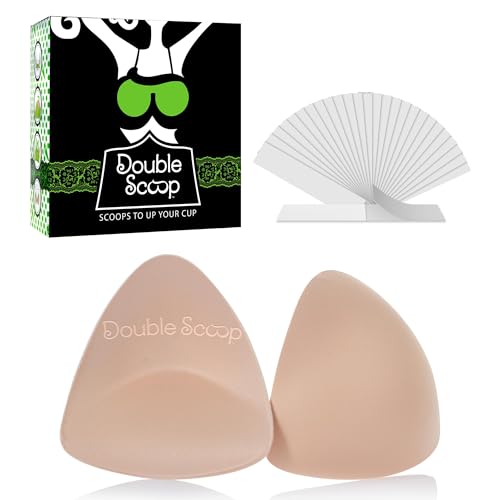 Image of Double Scoop Triangle Big Bust Inserts w /Bonus Tape Sticky Strips, Shapewear for Large Breast Bra Cup, Replacement Bra Pads, Nipple Covers Smoother, Lightweight Plus Size DD+ (Nude)