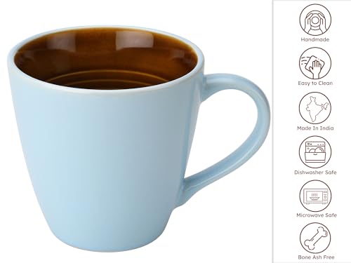 Image of Bodhi House Handcrafted Ceramic Coffee Mug Set of 1 Pieces (350 Ml), Stoneware Tea Cup, Microwave Safe Large Milk Mug, Glossy Finish, Ideal for Daily use, Casual Gatherings and Gifting, Arctic Blue