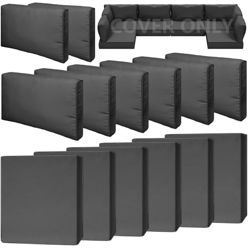 Cethytirko 14 Piece Outdoor Patio Waterproof Cushion Covers, Fits 6-Seat Wicker Rattan Sectional Couch Chair Furniture Cover Replacement Set - Fade-Resistant Patio Cushion Covers with Zipper