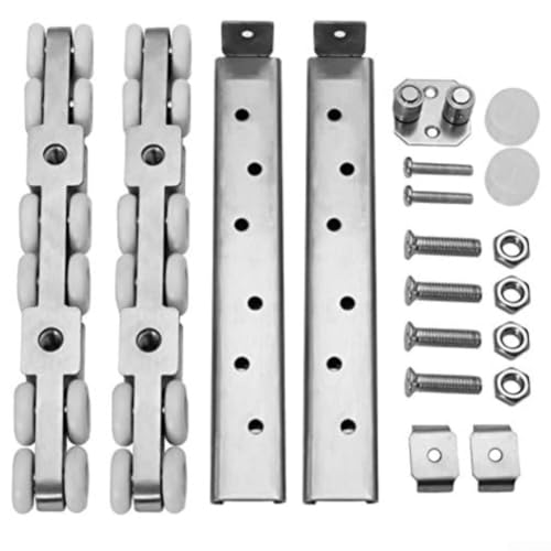 Zeroupshop Kit de riel de puerta corredera de acero inoxidable resistente con sistema de riel doble de 12 ruedas para puertas de granero de madera y vidrio de deslizamiento suave, interior y exterior