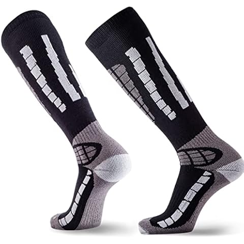 Pure Athlete Ski Socks Warm Merino Wool - Best Lightweight Thin Ski Snowboard Sock Women Men (1 Pair - Black/Grey, Small-Medium) Cover