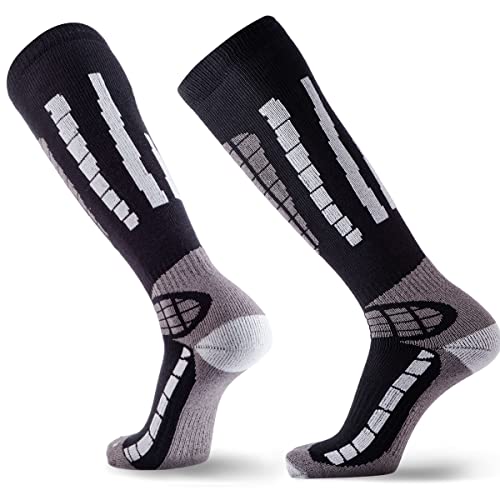 Pure Athlete Ski Socks Warm Merino Wool - Best Lightweight Thin Ski Snowboard Sock Women Men (1 Pair - Black/Grey, Large-X-Large) #TOP5