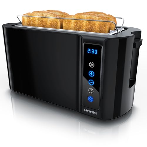 Arendo - Edelstahl Toaster Langschlitz 4 Scheiben - Touchscreen – Doppelwandgehäuse – Brötchenaufsatz – 7 Bräunungsgrade – Brotzentrierung – Restzeitanzeige – Memoryfunktion - Klavierlack Schwarz*