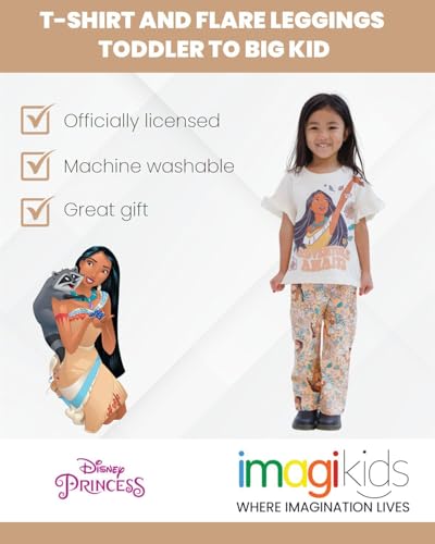 Image of Disney Princess Girls' 2-Piece T-Shirt and Leggings Set Toddler to Big Kid | 2-Piece Coordinated Set, Elastic Waistband Leggings, Breathable Cotton Fabric