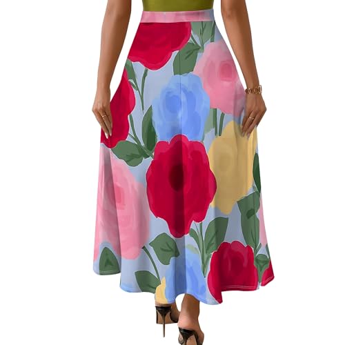 Women's Flowy Flared Ruffle Boho Long Skirt High Waist Casual Flowy Swing Pleated A Line Beach Midi Skirts3