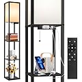 OUTON Floor Lamp with Shelves, Dimmable Shelf Floor Lamp with Remote, 1USB & 1 Type C Ports, 1 Power Outlet, Modern Standing Lamp with 4 Color Temperature for Living Room, Bedroom, Matte Black