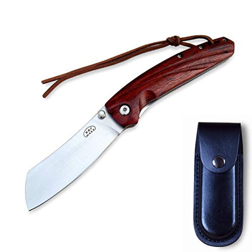 Folding Knife Wood Handle | Folding Knife Camping | Pocket Knife for Work | Camping Knife Survival Folding | Hunting Knife Folding AUS-8A Steel 58HRC for Men Outdoor Adventure Hiking Everyday