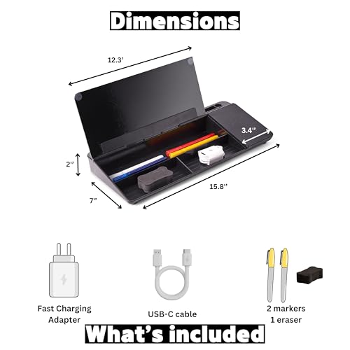 Image of Garood Desktop Whiteboard with Wireless Charger Black, Adapter Included, Desktop Whiteboard with Phone Charger and Holder, Glass Desk White Board with Stand 15.8X7X2 inches