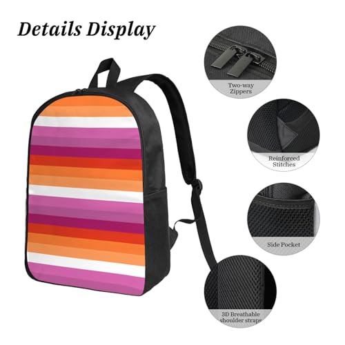 Orange Magenta Lesbian Pride Flag 17 Inch Backpack Sets Lunch Bag Lightweight Daypack for Men Women 3Pcs3