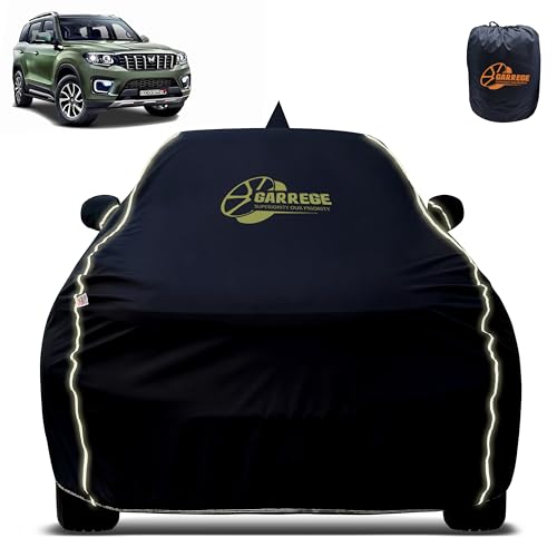Image of Reflector Waterproof Car Cover for Scorpio N with Mirror & Antenna Pocket | All Weather Protection | Washable Fabric | Black Color