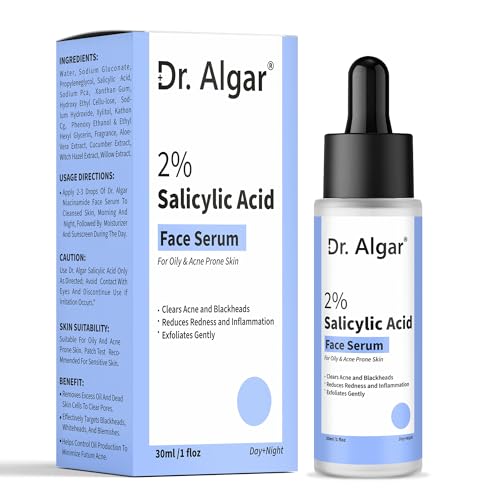 Image of Dr. Algar Anti-Acne 2% Salicylic Acid Face Serum for All Skin Types 30 ml | Reduces Blackheads,Oiliness, Excess Oil & Bumpy Texture | BHA Based Exfoliant