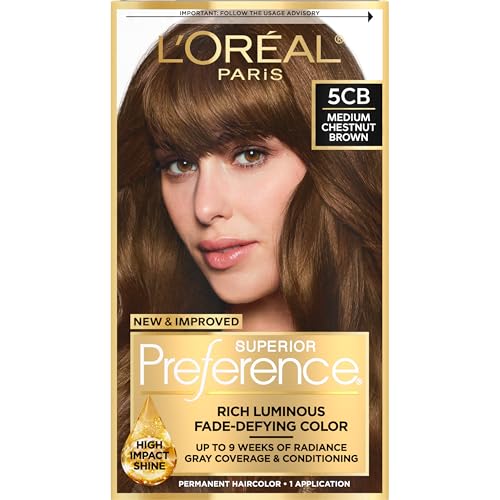 L'Oreal Paris Superior Preference Luminous Fade-Defying Permanent Hair Color, Hair Dye For Up to 9 Weeks of Radiance, Medium Chestnut Brown 5CB, 1 Hair Dye Kit
