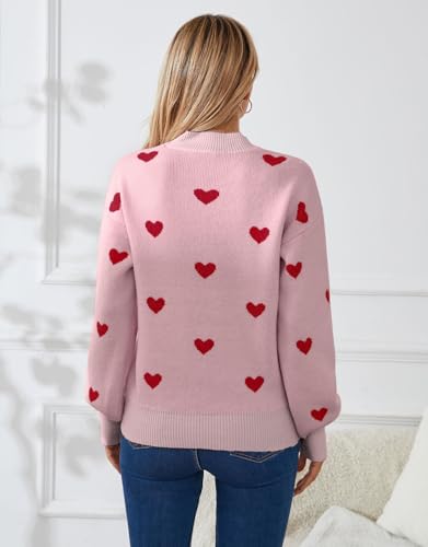 Image of Women's Long Sleeve Mock Neck Sweaters Loose Cute Heart Pullover Sweater