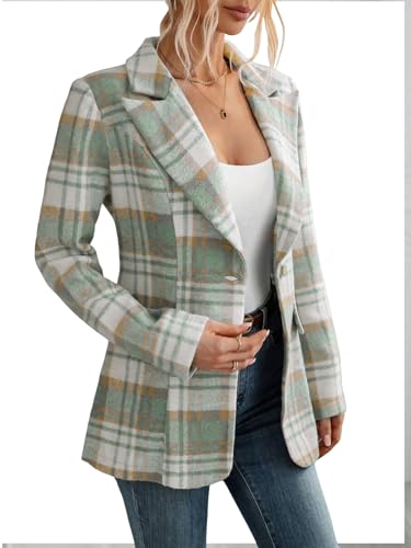 Mina Self Fall Flannel Blazer Jacket for Women 2025 Plaid - Slim Button Fully-Lined Business Casual Work Office with Pockets3