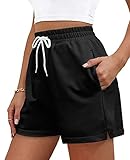 Womens Black Shorts Summer Yoga Lounge Shorts with Pockets Drawstring XXL