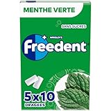 FREEDENT - Chewing Gum Sans Sucre - Goût Menthe Verte - 5 Paquets de 10 Dragées - 70g...