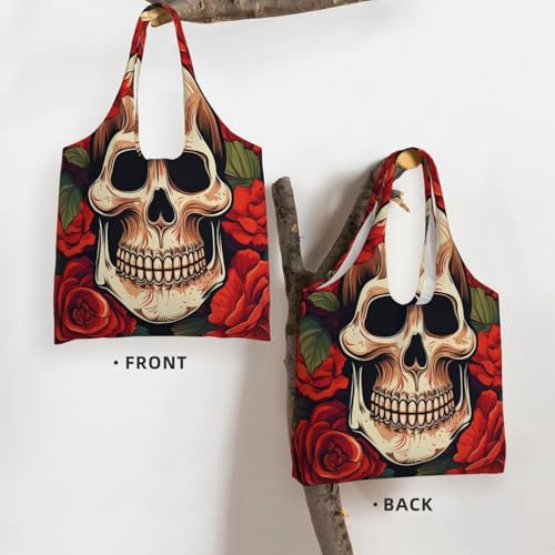 Canvas Tote Bag for Women Shoulder Tote Purse Reusable Grocery Bag Sugar Skull Rose Aesthetic Shopping Bags3