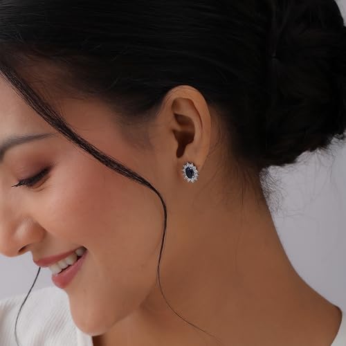 Image of TRUESILVER ACPL 925 Sterling Silver BIS Hallmarked Stud Earrings for Women & Girls |Sparkling Stone Embellished Elegant Design | Lightweight Daily Wear Jewellery | Gift for Women