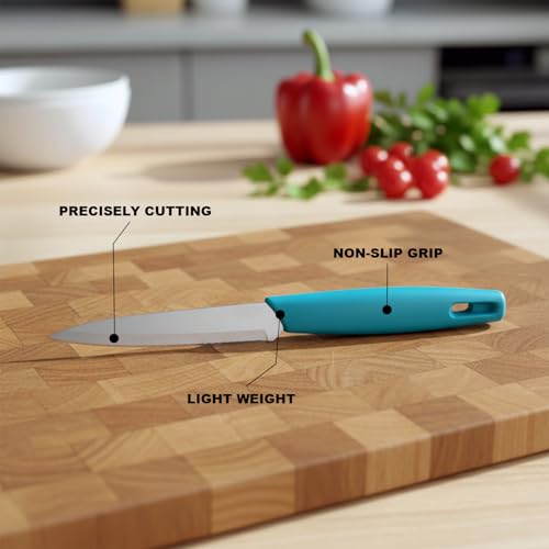 Image of SUPERMOM Kitchen Tool 2 Pc - Combo of Medium Stainless Steel Chopping Board with Stainless Steel Kitchen Utility Knife - Rustproof, Hygienic Cutting Surface for Fruits, Veggies, Meat & Daily Food Prep