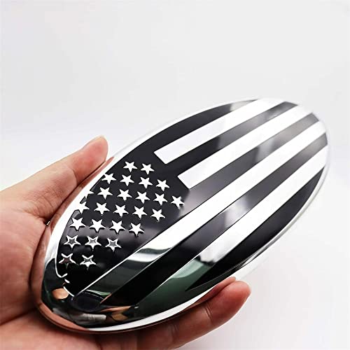Image of 1PC 9 inch American Flag Emblem for F150 2005-2014, ABS Aluminum Grille Hood Badge Truck Accessories Black /Silver Replacement for 4L34-15402A-CA
