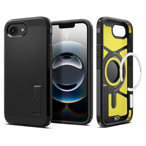 Spigen Capa para iPhone 16e, Tough Armor (Ai) MagFit [compatível com acessórios Magsafe] [Suporte] [Proteção de nível militar] - Preta