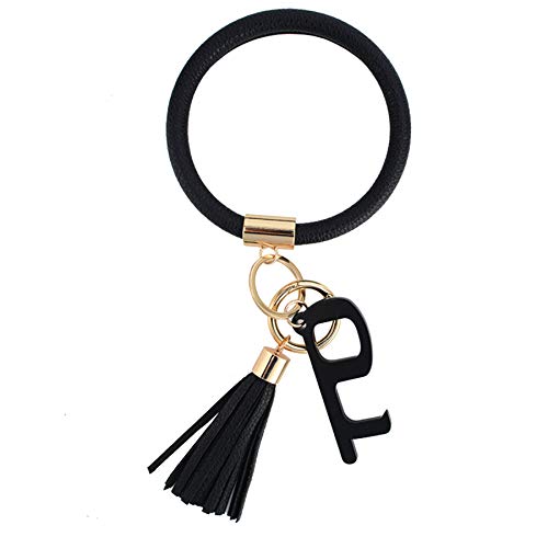 Coolcos Large Circle Bangle Keychain Touchless Door Opener Clean Key Germ Multitool Holder Upgraded Keyring Wristlet Bracelet (Black)