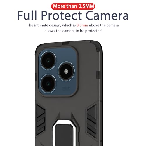 Image of Pikkme Back Cover for Realme C63 4G | 360 Protection | Ring Holder | Kickstand | Tough Armor Case (Black)