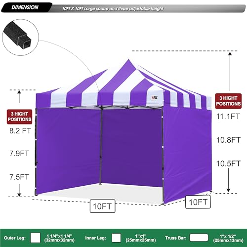 Image of ABCCANOPY Heavy Duty Easy Pop up Canopy Tent with Sidewalls 10x10,Strip Purple