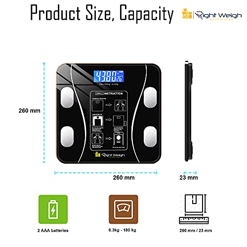 Tempered Glass Body Fat Scale Wireless Bmi Scale Digital Bathroom Smart Scale Fitness Scale With Bluetooth Connectivity Option, Battery Operated Weight Loss Scale, Measure Body Fat Up To 396 Lb- Black #TOP3