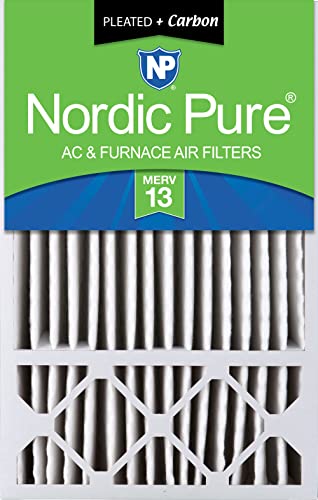 Image of Nordic Pure 16x25x5 Pleated MERV 13 Plus Carbon Air Filter 1 Pack | Actual Size: 15 3 /4 x 24 3 /4 x 4 3 /8 Honeywell Replacement Made in USA, Advanced HVAC Furnace Filtration & Odor Control