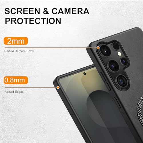 Image of KARWAN Shockproof Hybrid Leather Finish Back Case Cover Compatible with Samsung Galaxy S25 Ultra with Wireless MagEaze Charging Cover, Anti-Scratch Shield Case with Strong Minimalist Design (Black)