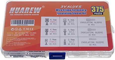 HUAREW Electrical Wire Crimp Terminal Connector 2.8/4.8/6.3mm Adapter Insulation Sleeve Kit for Automotive Audio Speaker Cable Male and Female Wiring Rings (3 Values 375 Pcs)