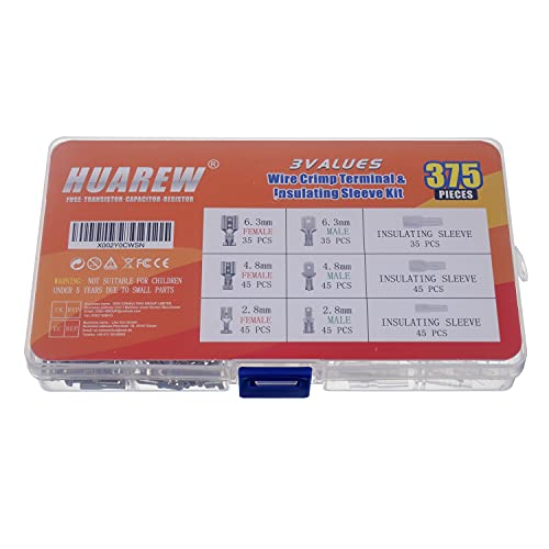 Huarew 3 Values 375 Pcs 2.8/4.8/6.3Mm Male And Female Wire Spade Connecto Crimp Terminal Insulating Sleeve Kit For Car Audio Speaker Electrical Wiring #TOP3